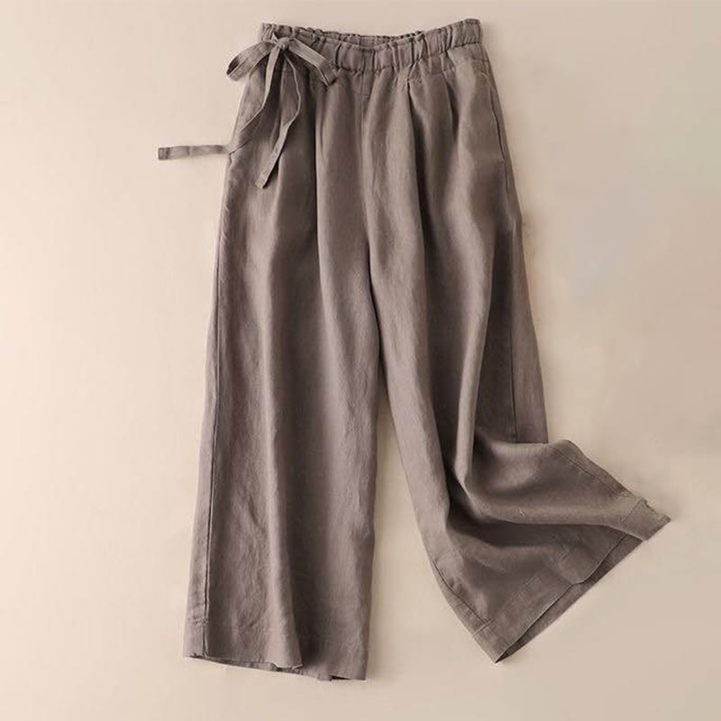 Buddha Stones Lässige, einfarbige, weit geschnittene Hose aus Baumwollleinen mit Schnürung für Damen - Dunkle Goldrute - US12， UK/AU16，EU44 (3XL) - image 0