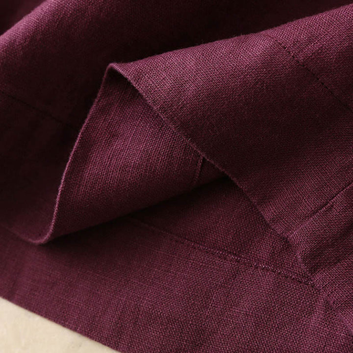 Buddha Stones Lässige, einfarbige, weit geschnittene Hose aus Baumwollleinen mit Schnürung für Damen - image 19