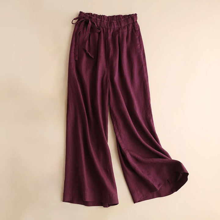 Buddha Stones Lässige, einfarbige, weit geschnittene Hose aus Baumwollleinen mit Schnürung für Damen - Kastanienbraun - US12， UK/AU16，EU44 (3XL) - image 13