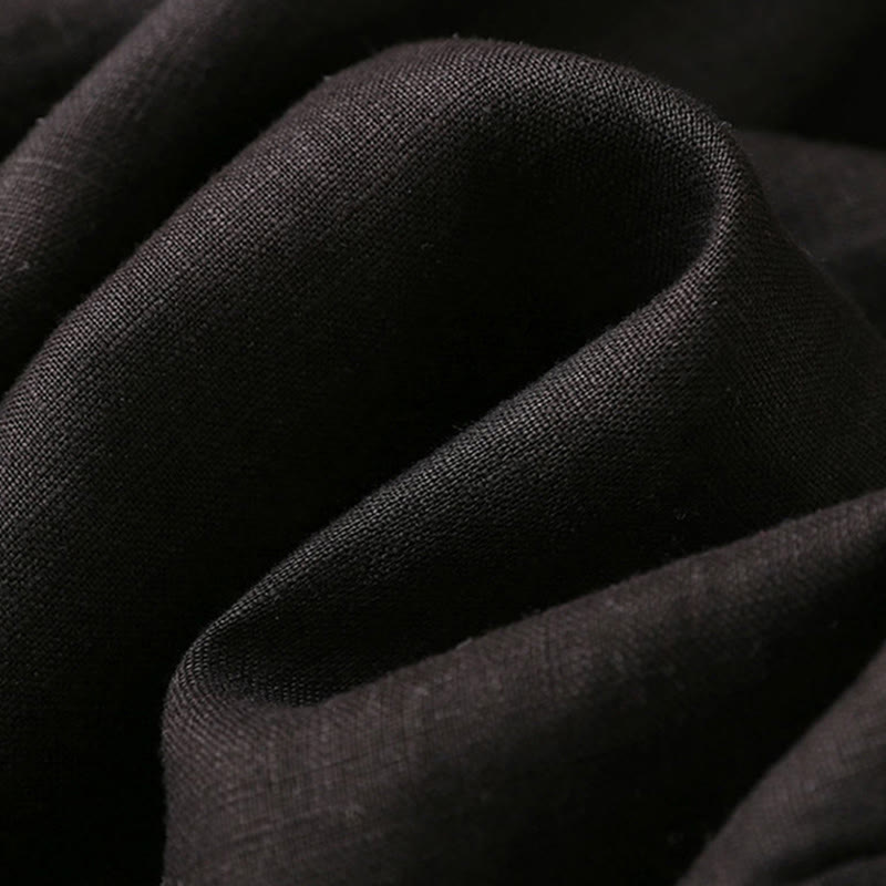 Buddha Stones Lässige, einfarbige, weit geschnittene Hose aus Baumwollleinen mit Schnürung für Damen - image 37