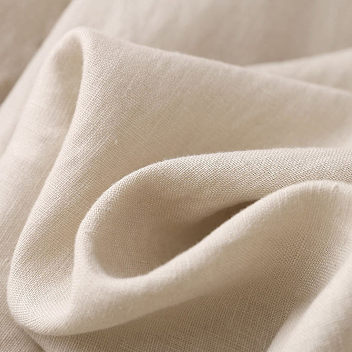 Buddha Stones Lässige, einfarbige, weit geschnittene Hose aus Baumwollleinen mit Schnürung für Damen - image 25