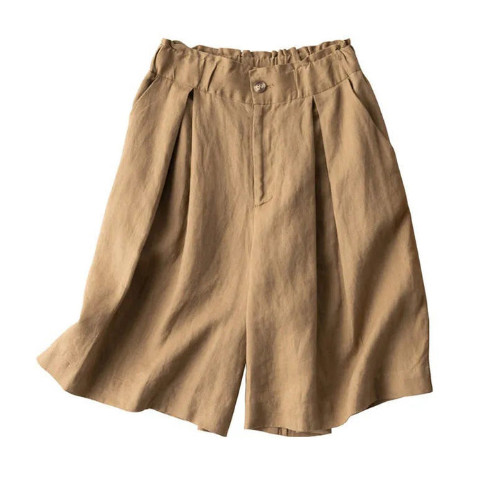 Buddha Stones Lässige, einfarbige Shorts aus Baumwollleinen mit Knopfleiste und Reißverschluss und Taschen