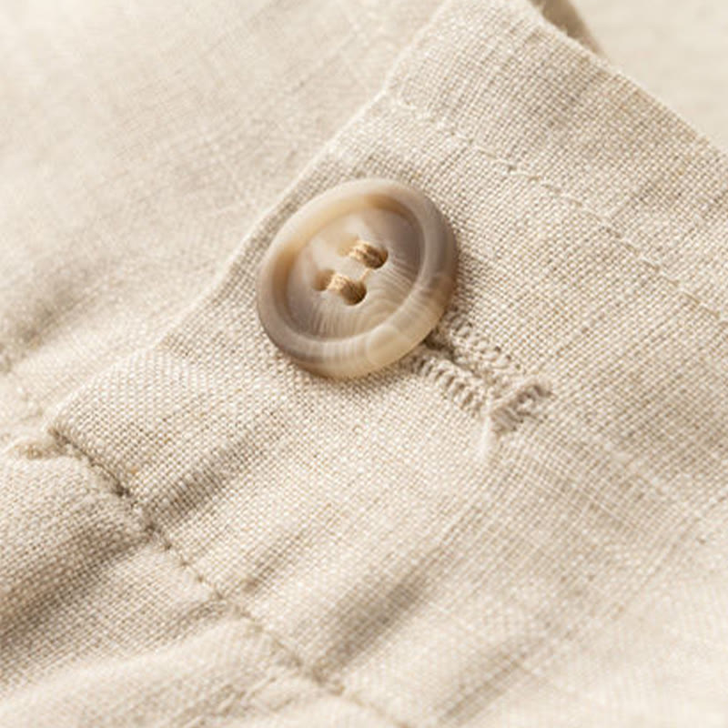 Buddha Stones Lässige, einfarbige Shorts aus Baumwollleinen mit Knopfleiste und Reißverschluss und Taschen
