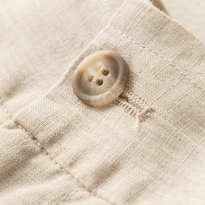 Buddha Stones Lässige, einfarbige Shorts aus Baumwollleinen mit Knopfleiste und Reißverschluss und Taschen