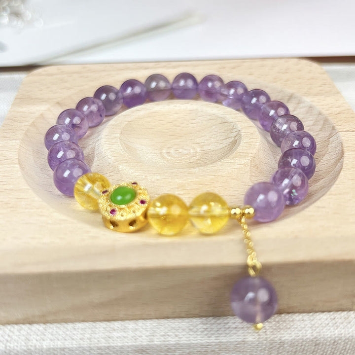 Buddha Stones Natürliches Amethyst-Meditations-Balance-Armband