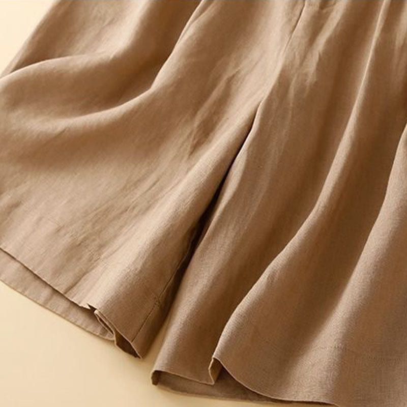 Buddha Stones - Unifarbene, plissierte Shorts aus Baumwollleinen mit Reißverschluss und Taschen