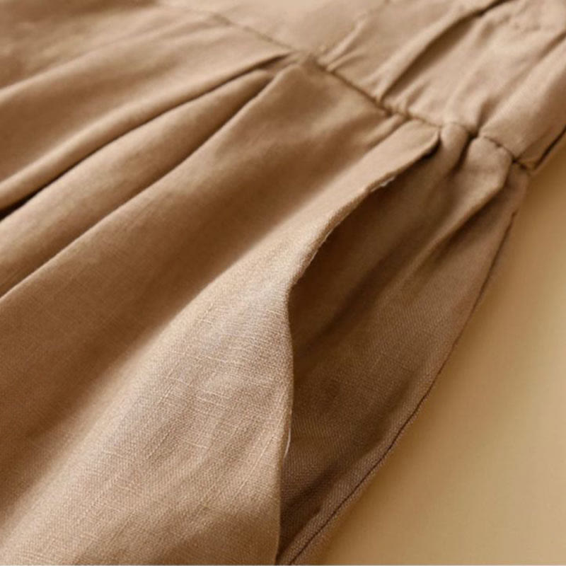 Buddha Stones - Unifarbene, plissierte Shorts aus Baumwollleinen mit Reißverschluss und Taschen