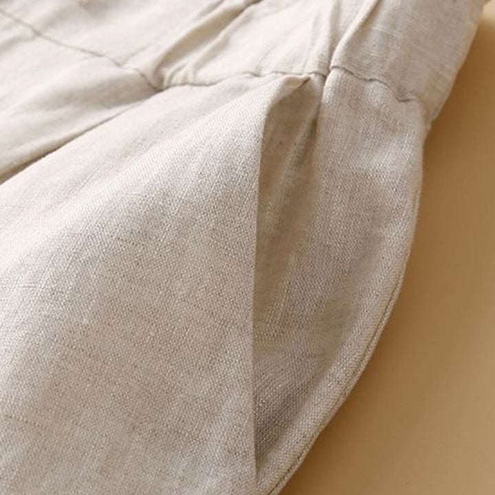 Buddha Stones - Unifarbene, plissierte Shorts aus Baumwollleinen mit Reißverschluss und Taschen - image 12