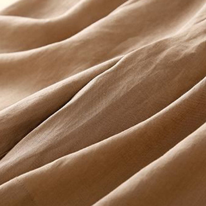 Buddha Stones - Unifarbene, plissierte Shorts aus Baumwollleinen mit Reißverschluss und Taschen - image 6