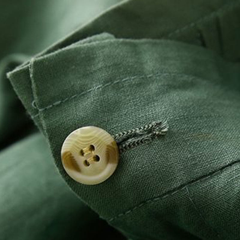 Buddha Stones - Unifarbene, plissierte Shorts aus Baumwollleinen mit Reißverschluss und Taschen