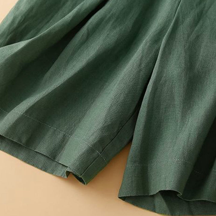 Buddha Stones - Unifarbene, plissierte Shorts aus Baumwollleinen mit Reißverschluss und Taschen