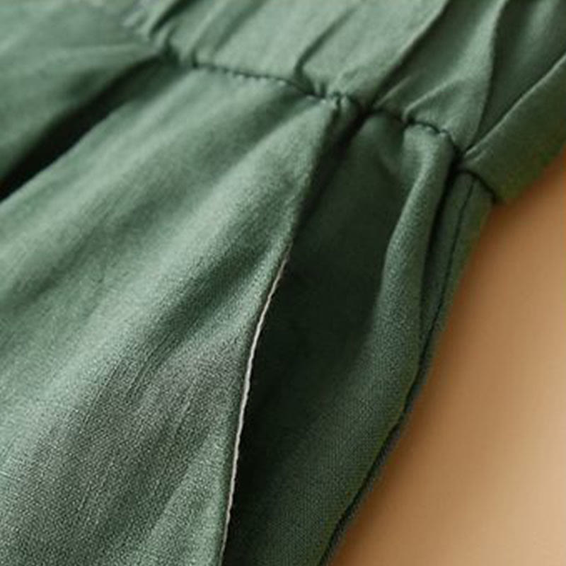 Buddha Stones - Unifarbene, plissierte Shorts aus Baumwollleinen mit Reißverschluss und Taschen
