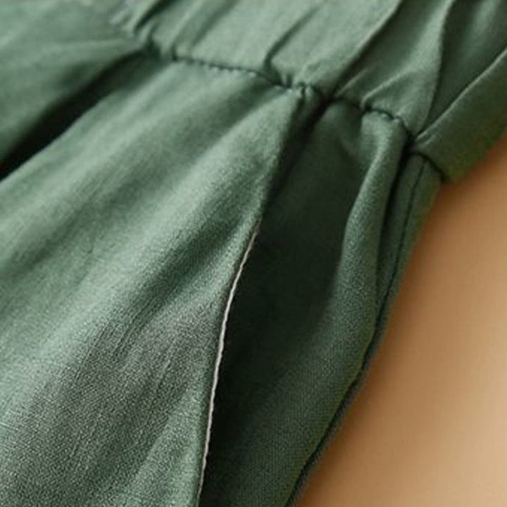 Buddha Stones - Unifarbene, plissierte Shorts aus Baumwollleinen mit Reißverschluss und Taschen