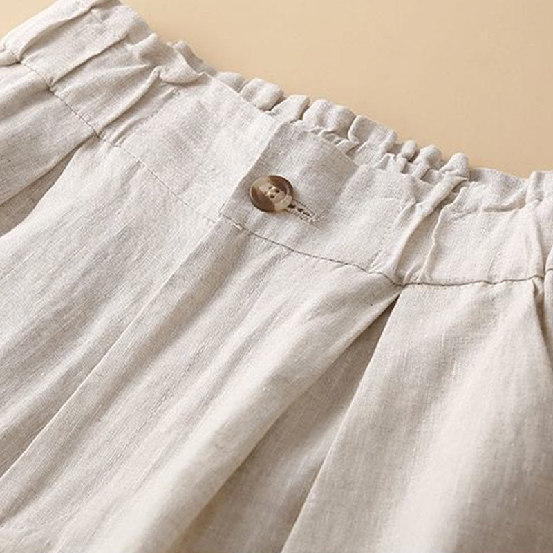 Buddha Stones - Unifarbene, plissierte Shorts aus Baumwollleinen mit Reißverschluss und Taschen