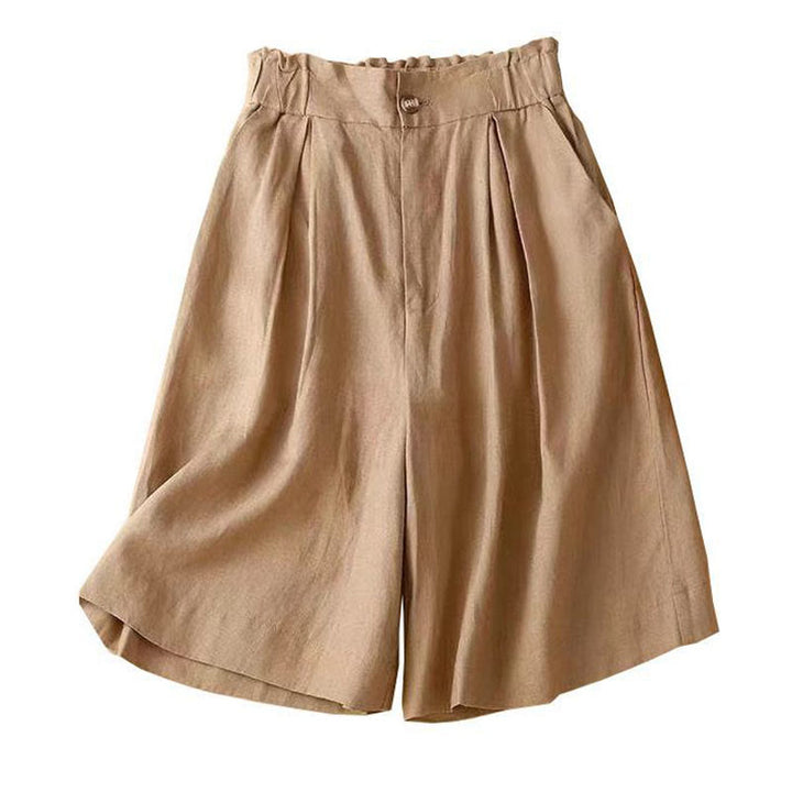 Buddha Stones - Unifarbene, plissierte Shorts aus Baumwollleinen mit Reißverschluss und Taschen