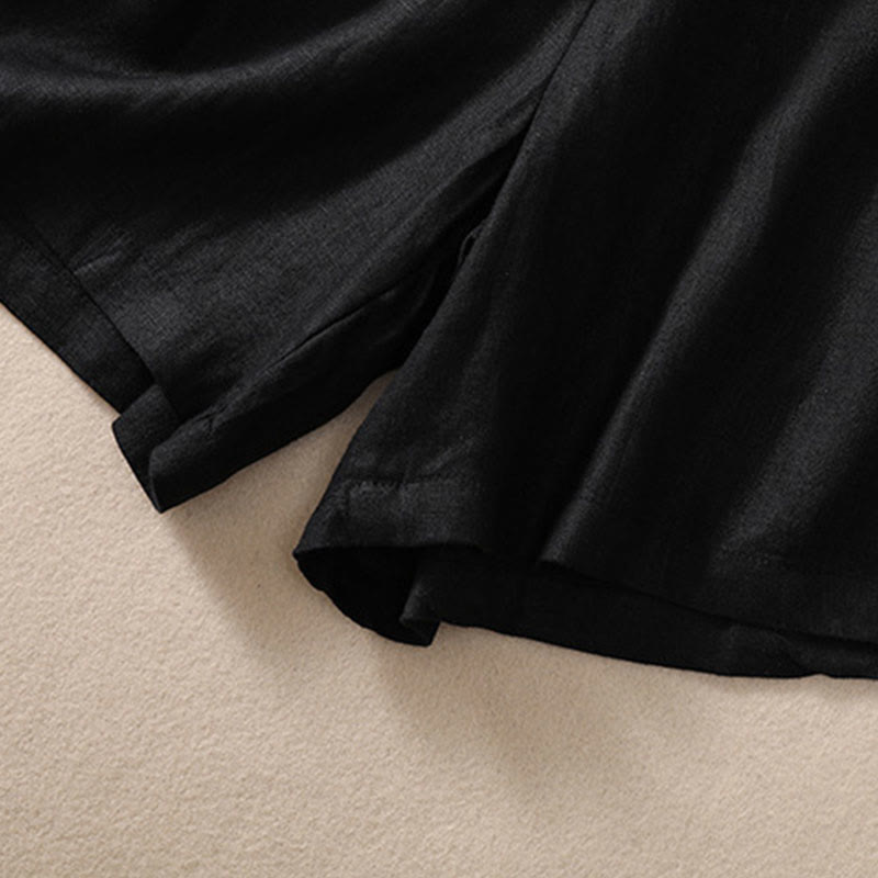 Buddha Stones Einfarbige Shorts aus Baumwollleinen mit Kontrastfarbe in der Taille, Schnürung und Taschen für Damen - image 12