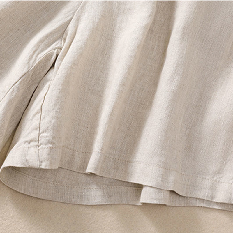 Buddha Stones Einfarbige Shorts aus Baumwollleinen mit Kontrastfarbe in der Taille, Schnürung und Taschen für Damen - image 7