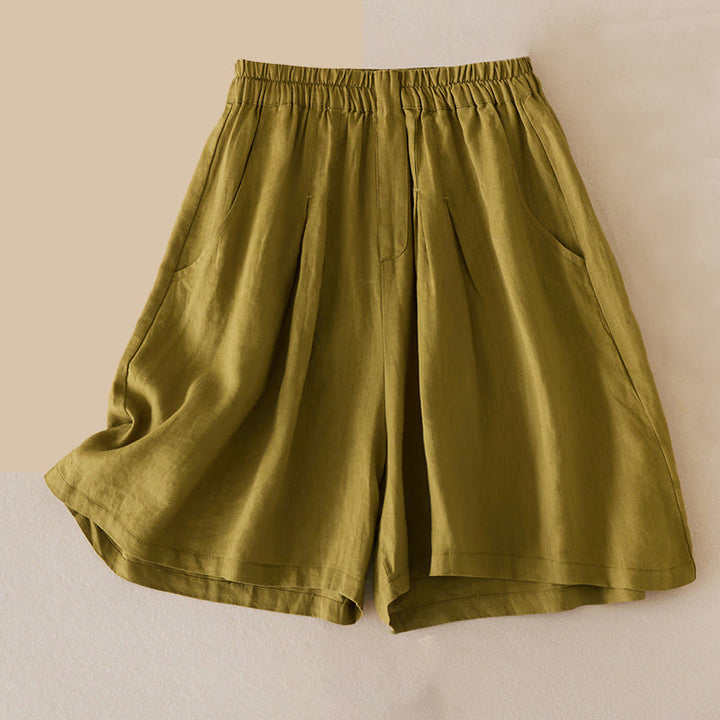Buddha Stones Lässige, einfarbige Shorts aus Baumwollleinen für Damen mit Taschen - GelbGrün - US12， UK/AU16，EU44 (3XL) - image 9