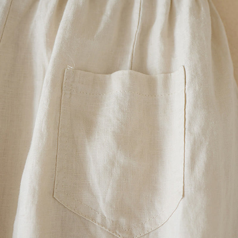 Buddha Stones Lässige, einfarbige Shorts aus Baumwollleinen für Damen mit Taschen - image 6