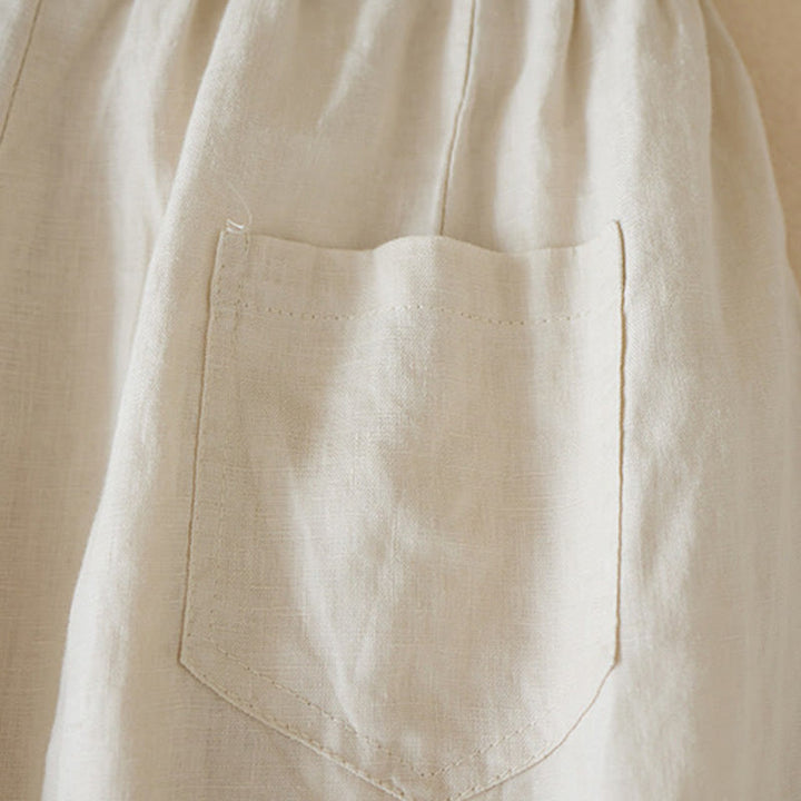 Buddha Stones Lässige, einfarbige Shorts aus Baumwollleinen für Damen mit Taschen - image 6