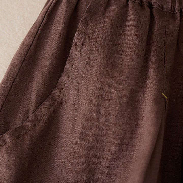 Buddha Stones Lässige, einfarbige Shorts aus Baumwollleinen für Damen mit Taschen - image 16