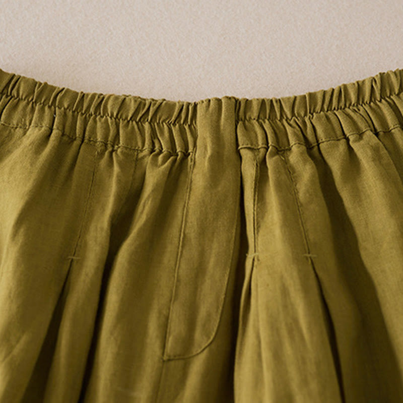 Buddha Stones Lässige, einfarbige Shorts aus Baumwollleinen für Damen mit Taschen - image 10