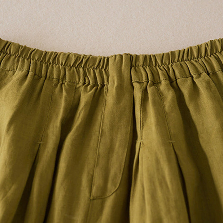Buddha Stones Lässige, einfarbige Shorts aus Baumwollleinen für Damen mit Taschen - image 10