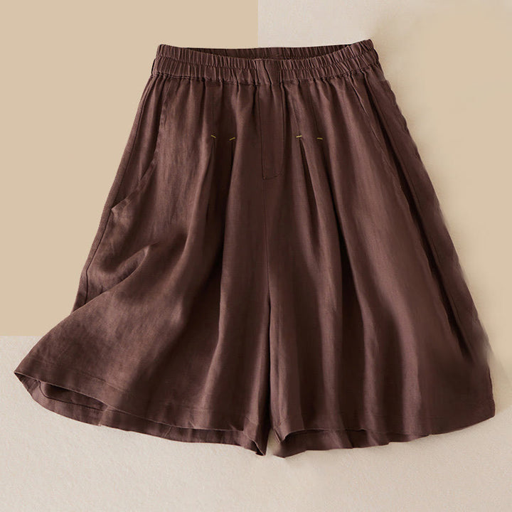 Buddha Stones Lässige, einfarbige Shorts aus Baumwollleinen für Damen mit Taschen - Sattelbraun - US12， UK/AU16，EU44 (3XL) - image 14
