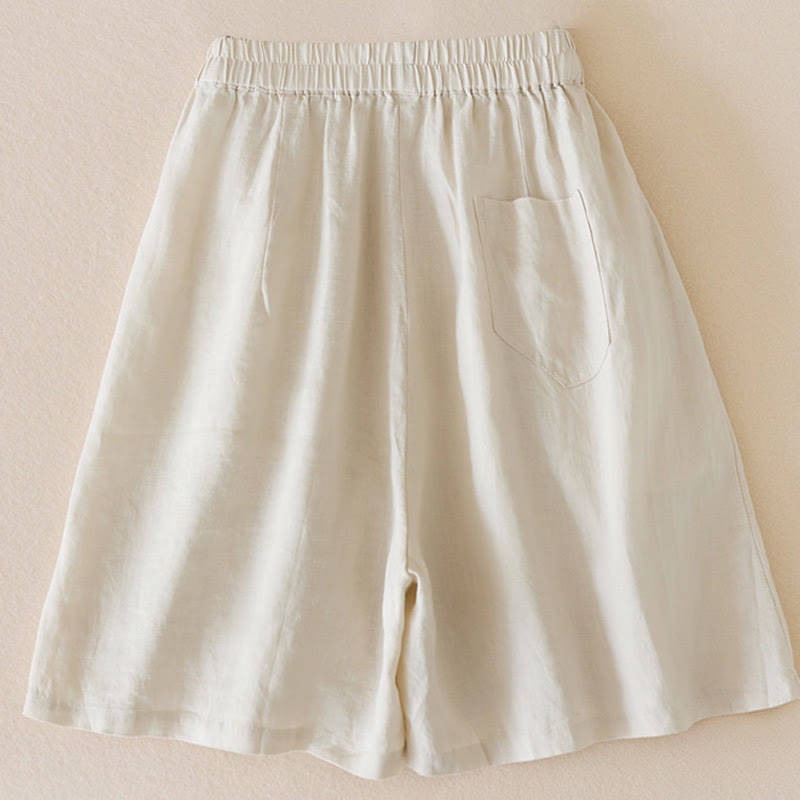 Buddha Stones Lässige, einfarbige Shorts aus Baumwollleinen für Damen mit Taschen - image 2