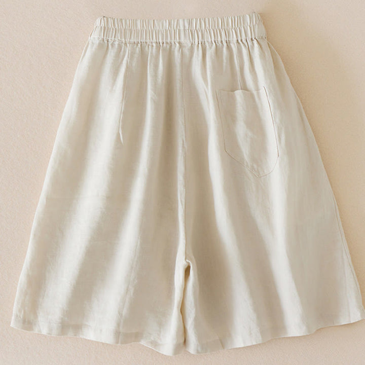 Buddha Stones Lässige, einfarbige Shorts aus Baumwollleinen für Damen mit Taschen - image 2