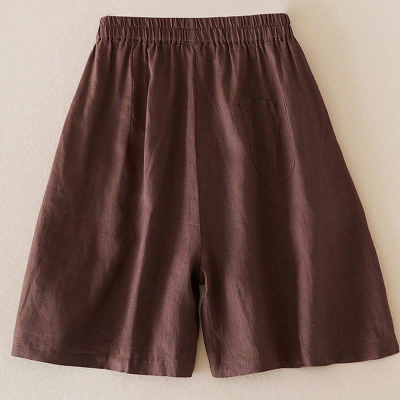 Buddha Stones Lässige, einfarbige Shorts aus Baumwollleinen für Damen mit Taschen - image 15