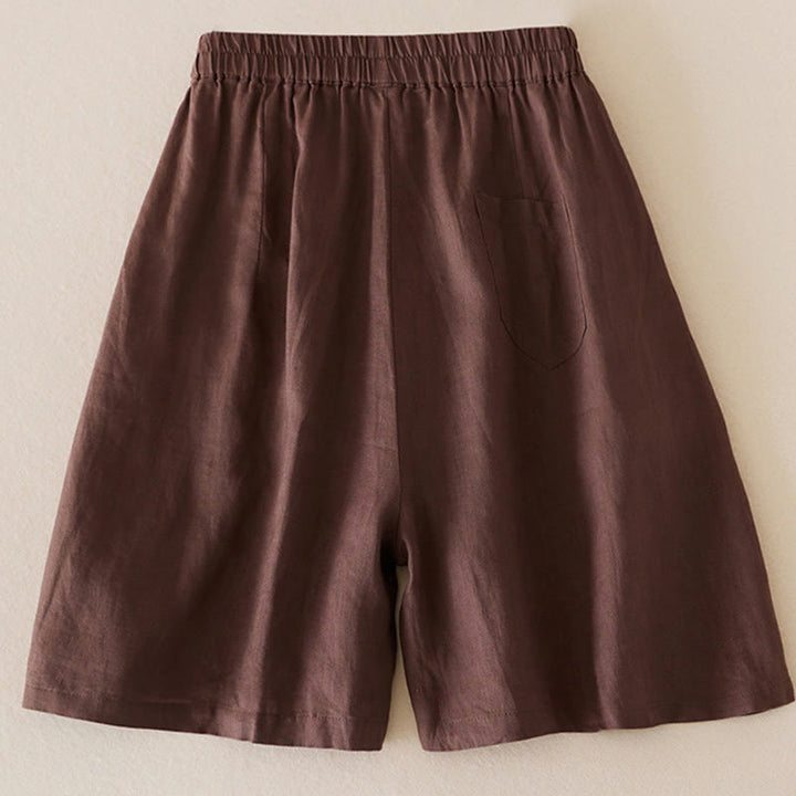 Buddha Stones Lässige, einfarbige Shorts aus Baumwollleinen für Damen mit Taschen - image 15