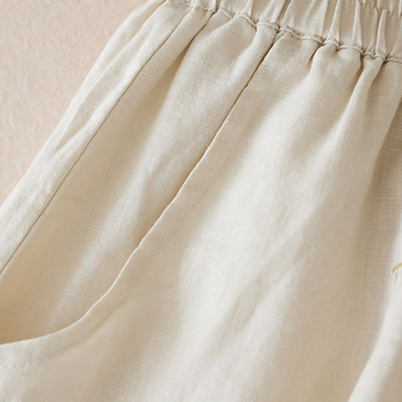 Buddha Stones Lässige, einfarbige Shorts aus Baumwollleinen für Damen mit Taschen - image 4