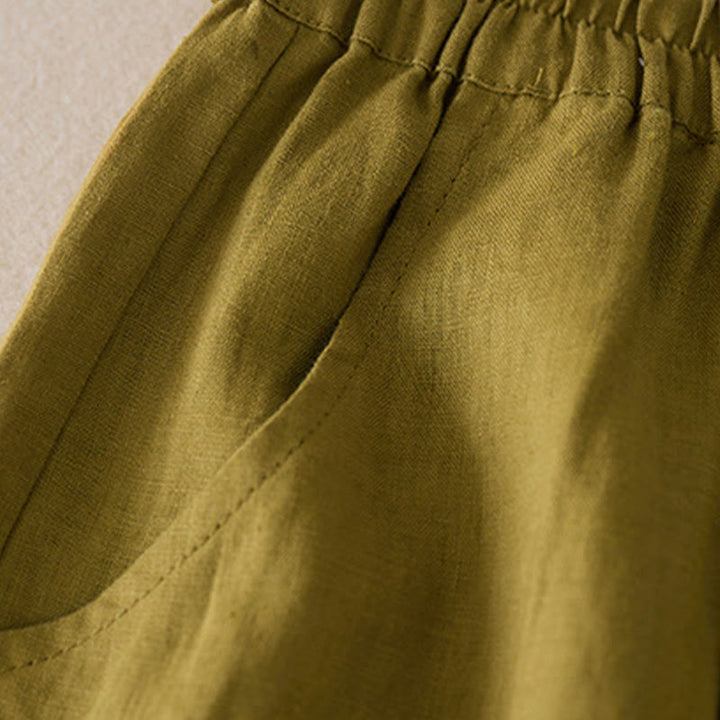 Buddha Stones Lässige, einfarbige Shorts aus Baumwollleinen für Damen mit Taschen - image 11