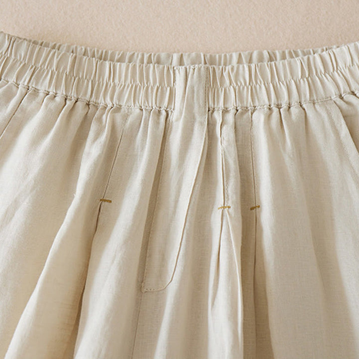 Buddha Stones Lässige, einfarbige Shorts aus Baumwollleinen für Damen mit Taschen - image 3