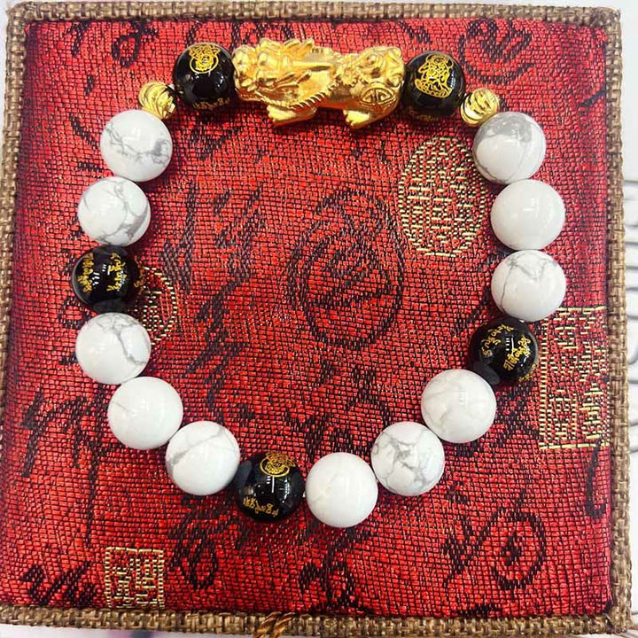 Buddha Stones Vintage weiß türkis schwarz Onyx Pixiu Perlen Segen Armband