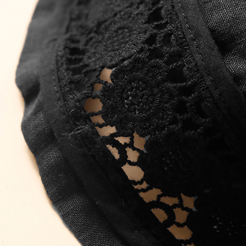 Buddha Stones - Unifarbene Shorts aus Baumwollleinen mit hohlem Spitzendesign und Taschen - image 23