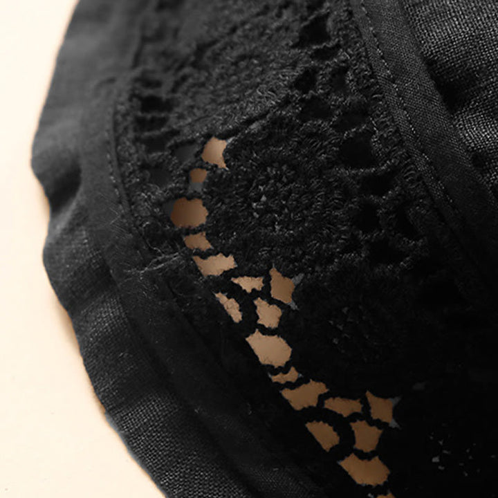 Buddha Stones - Unifarbene Shorts aus Baumwollleinen mit hohlem Spitzendesign und Taschen - image 23