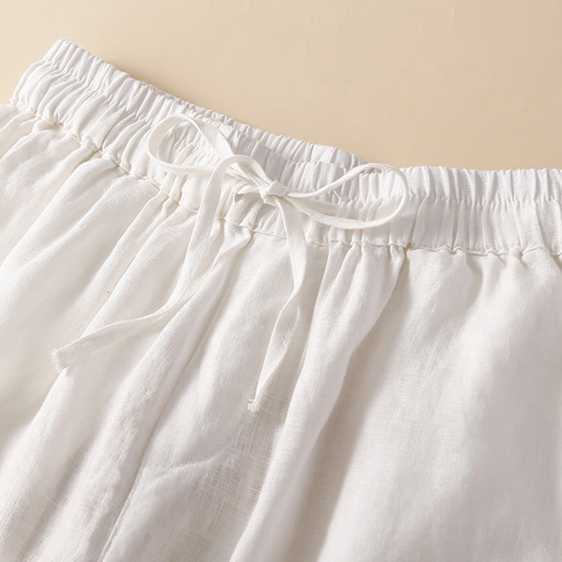 Buddha Stones Damen-Shorts aus Baumwolle mit einfarbiger Unterseite, hohlem Spitzendesign und Schnürung und Taschen - image 24