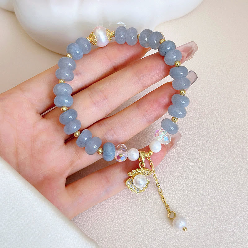 Buddha Stones Armband mit Heilperlen, natürlichem Aquamarin und Perlenmuschel