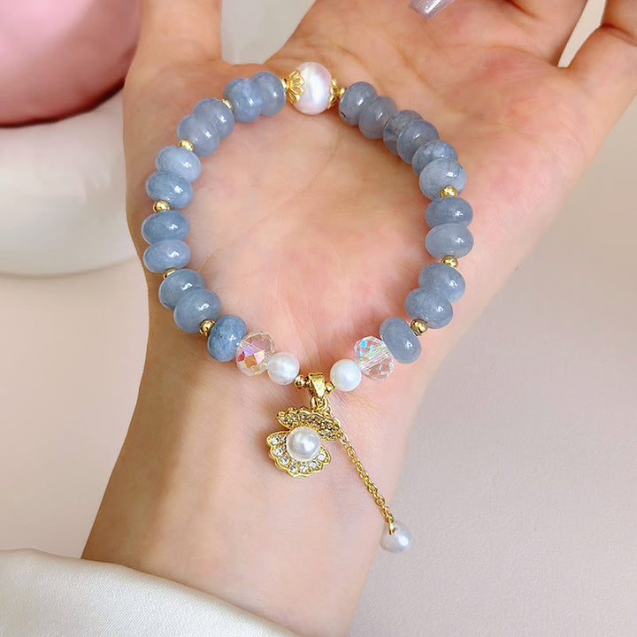 Buddha Stones Armband mit Heilperlen, natürlichem Aquamarin und Perlenmuschel