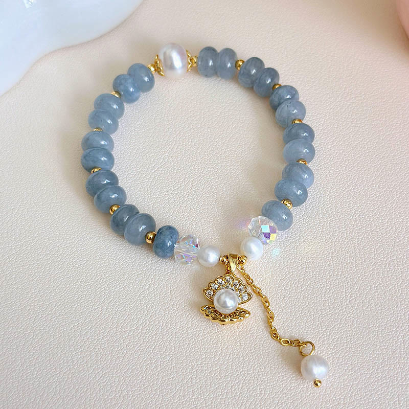 Buddha Stones Armband mit Heilperlen, natürlichem Aquamarin und Perlenmuschel