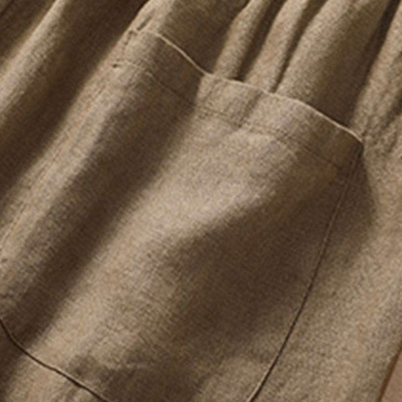 Buddha Stones Lässige, einfarbige Shorts aus Baumwollleinen mit umgeschlagenem Bündchen und Taschen - image 5