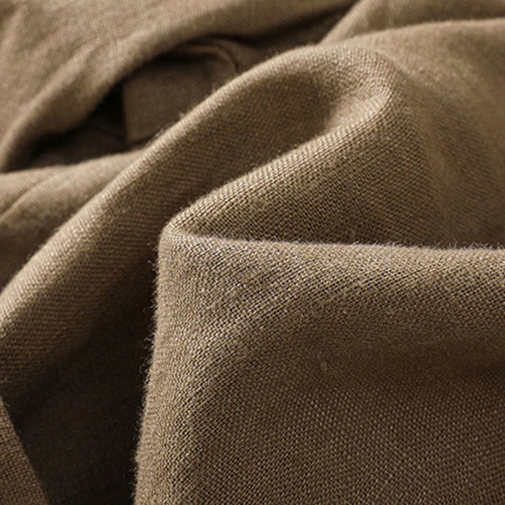 Buddha Stones Lässige, einfarbige Shorts aus Baumwollleinen mit umgeschlagenem Bündchen und Taschen - image 6