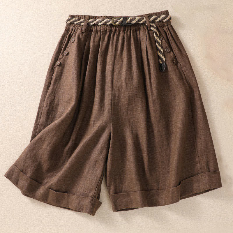 Buddha Stones Lässige, einfarbige Shorts aus Baumwollleinen mit umgeschlagenem Bündchen und Taschen - Sienna - US 8-10, UK/AU 12-14, EU 40-42 (2XL) - image 12