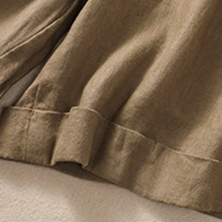 Buddha Stones Lässige, einfarbige Shorts aus Baumwollleinen mit umgeschlagenem Bündchen und Taschen - image 7