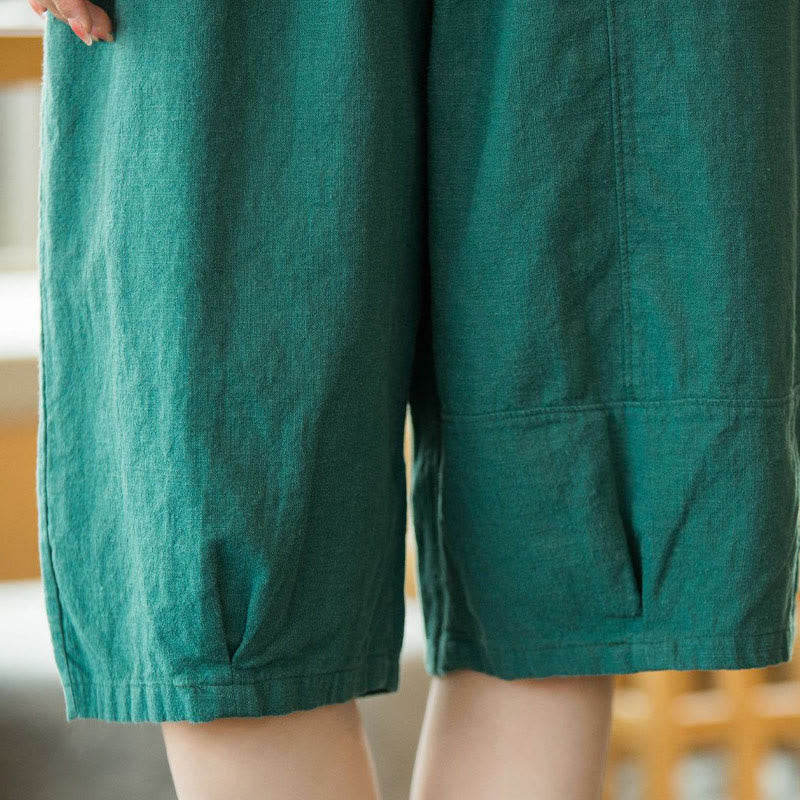 Buddha Stones Lässige, einfarbige Shorts aus Ramie-Baumwolle für Damen mit Taschen