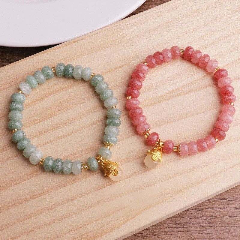 Buddha Stones Erdbeerquarz Cyan Jade Glückskatze Perlen Heilung Armband