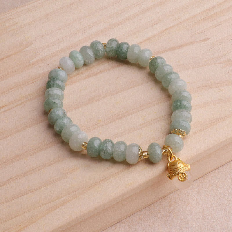 Buddha Stones Erdbeerquarz Cyan Jade Glückskatze Perlen Heilung Armband