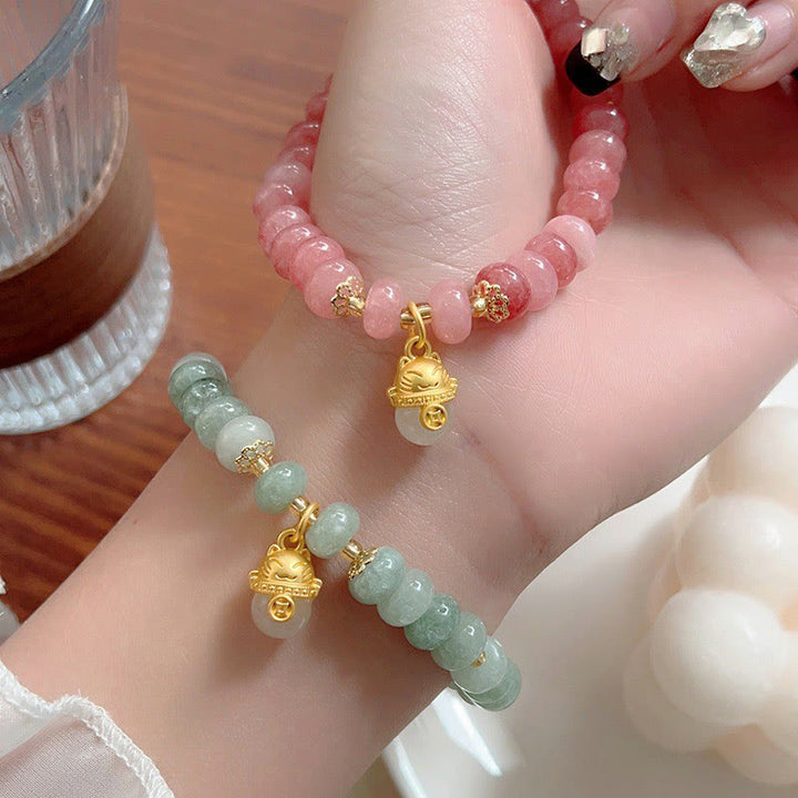 Buddha Stones Erdbeerquarz Cyan Jade Glückskatze Perlen Heilung Armband